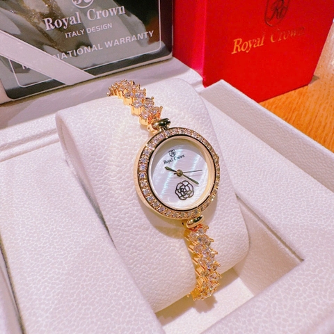 Royal Crown Mặt Xà Cừ |Nữ Giới |Đính Hoa |Lắc Tay Vàng Gold |Máy Pin (Quartz) |Size 30mm