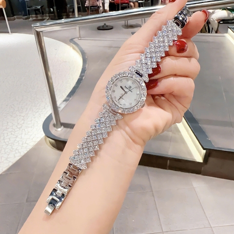 Royal Crown Trắng Silver |Nữ Giới |Mặt Tròn |Dây Kim Loại Đính Đá |Máy Pin (Quartz) |Size 32mm