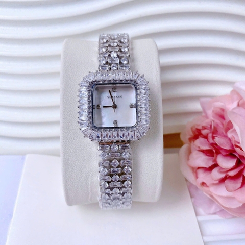Versace Mặt Vuông |Nữ Giới |Đính Pha Lê |Lắc Tay Trắng Silver |Máy Pin (Quartz) |Size 32mm