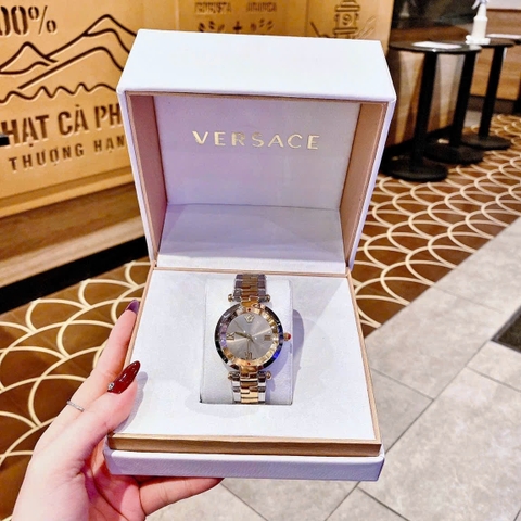 Versace Revive |Nữ Giới |Mặt Xám |Tráng Gương |Dây Kim Loại Demi Vàng |Máy Pin (Quartz) |Size 35mm