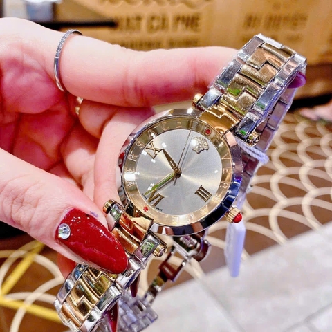Versace Revive |Nữ Giới |Mặt Xám |Tráng Gương |Dây Kim Loại Demi Vàng |Máy Pin (Quartz) |Size 35mm