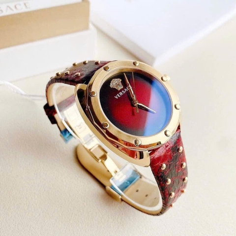 Versace Shadov |Nữ Giới |Mặt Tròn |Vàng Gold |Dây Da Đỏ |Máy Pin (Quartz) |Size 38mm