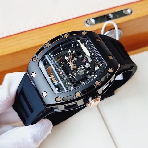 Xcer Hình Đầu Lâu |Nam Giới |Mặt Oval |Full Đen |Dây Silicone |Máy Pin (Quartz) |Size 42mm