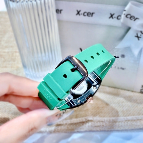 Xcer Lộ Cơ Skeleton |Nữ Giới |Mặt Full Đen |Dây Silicone Xanh Lá |Máy Tự Động (Automatic) |Size 36mm