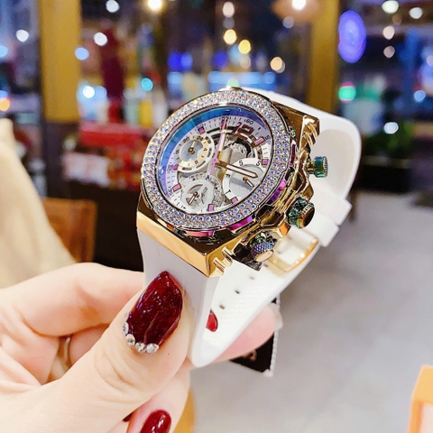 Guess Chronograph |Cặp Đôi |Vàng Gold |Đính Đá |Dây Cao Su |Size 43x36mm