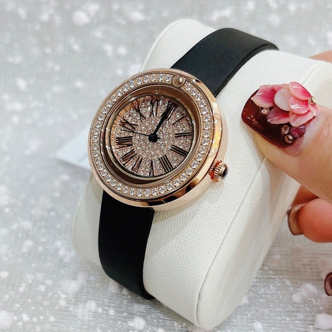 Davena Rose Gold |Nữ Giới |Mặt Full Đá |Dây Da Đen |Máy Pin (Quartz) |Size 30mm
