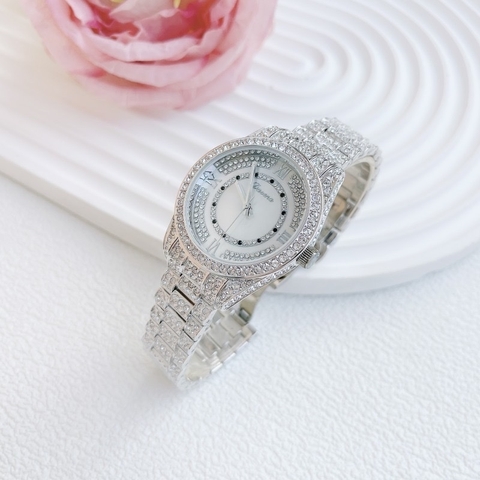 Davena Mặt Xà Cừ |Nữ Giới |Đính Đá |Dây Kim Loại Silver |Máy Pin (Quartz) |Size 38mm