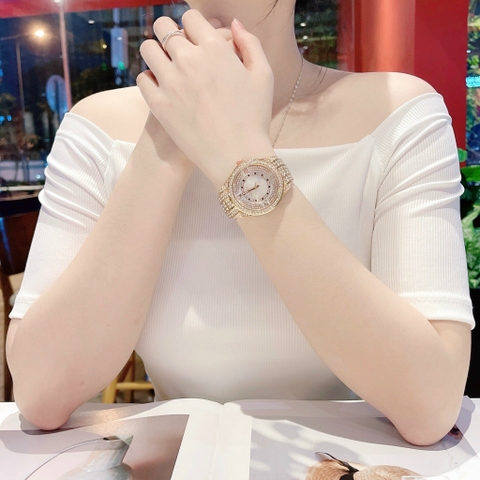 Davena Mặt Xà Cừ |Nữ Giới |Đính Đá |Dây Kim Loại Rose Gold |Máy Pin (Quartz) |Size 38mm