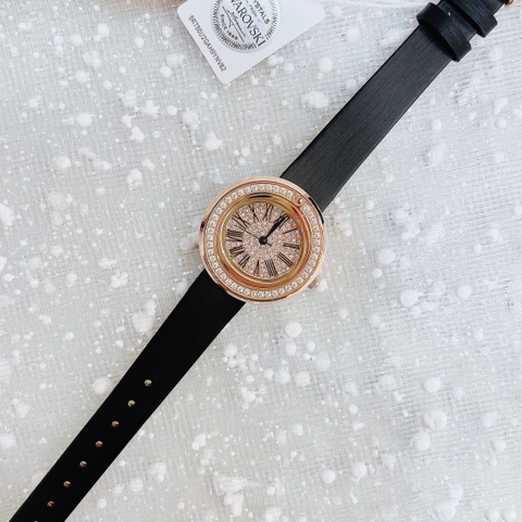 Davena Rose Gold |Nữ Giới |Mặt Full Đá |Dây Da Đen |Máy Pin (Quartz) |Size 30mm