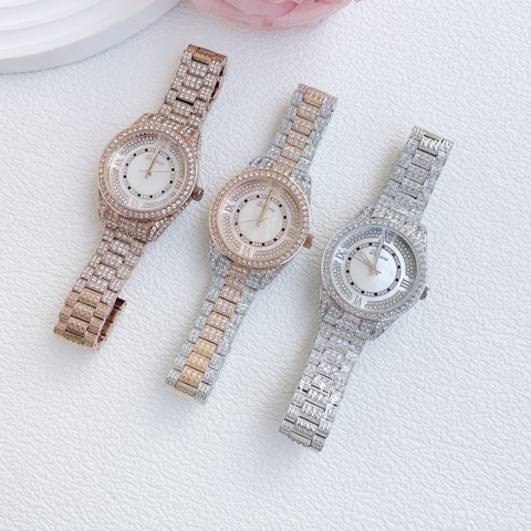 Davena Mặt Xà Cừ |Nữ Giới |Đính Đá |Dây Kim Loại Silver |Máy Pin (Quartz) |Size 38mm