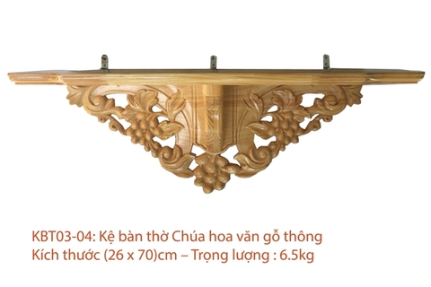 Kệ bàn thờ Chúa hoa văn gỗ thông (nhiều kích thước)