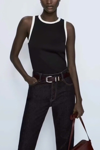 Áo sát nách MASSIMO DUTTI trơn cải viền 2 màu