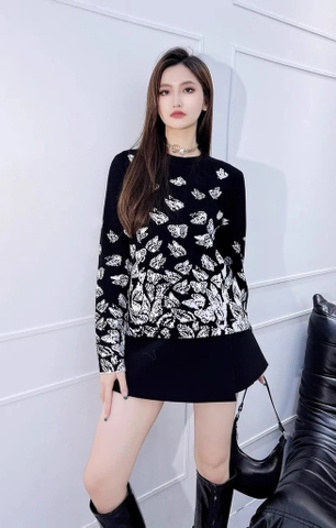 Áo len Dior đen họa tiết
