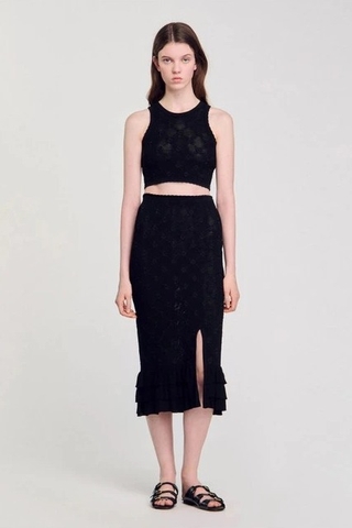 Áo sát nách SANDRO đen len móc ( có set )