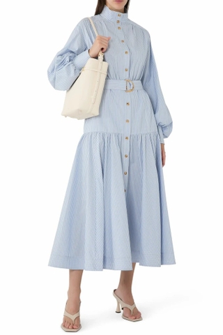 Váy sơ mi ZIMMERMANN kẻ xanh dáng dài