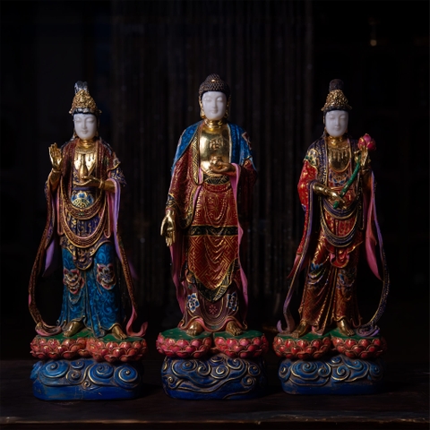 Bộ Thánh Tượng Tây Phương Tam Thánh Bạch Ngọc Xưa Cao 68cm