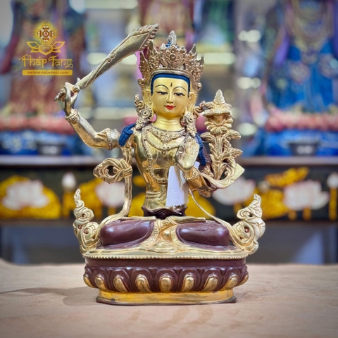 Thánh Tượng Đại Trí Văn Thù Sư Lợi Bồ Tát Đồng Mạ Vàng Nepal 32cm
