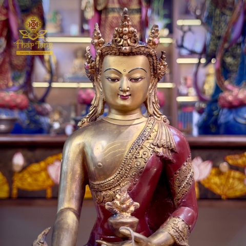 Thánh Tượng Đức Phật Dược Sư Đặc Biệt Đồng Mạ Vàng Nepal 23cm