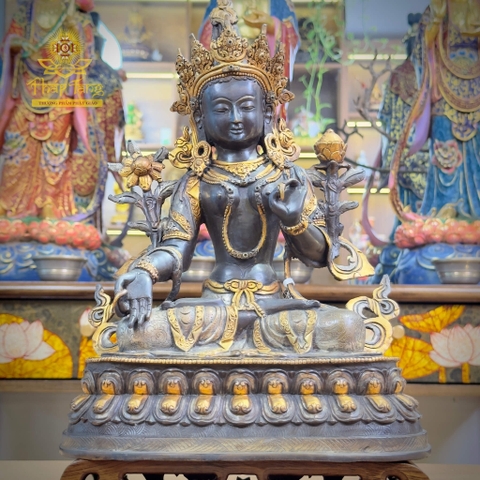 Thánh Tượng Đức Tara Trắng Bạch Độ Mẫu Đồng Mạ Vàng Nepal 34cm