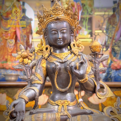 Thánh Tượng Đức Tara Trắng Bạch Độ Mẫu Đồng Mạ Vàng Nepal 34cm