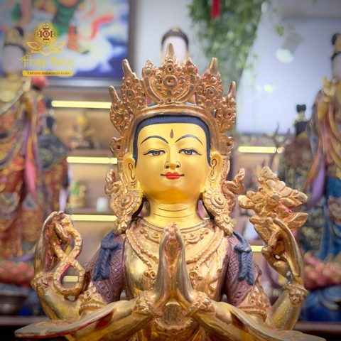 Thánh Tượng Quan Âm Tứ Thủ Đồng Mạ Vàng Nepal 32cm