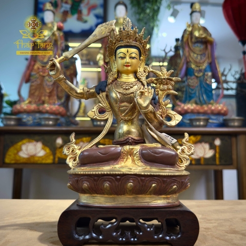 Thánh Tượng Văn Thù Sư Lợi Bồ Tát Đồng Mạ Vàng Nepal 23cm