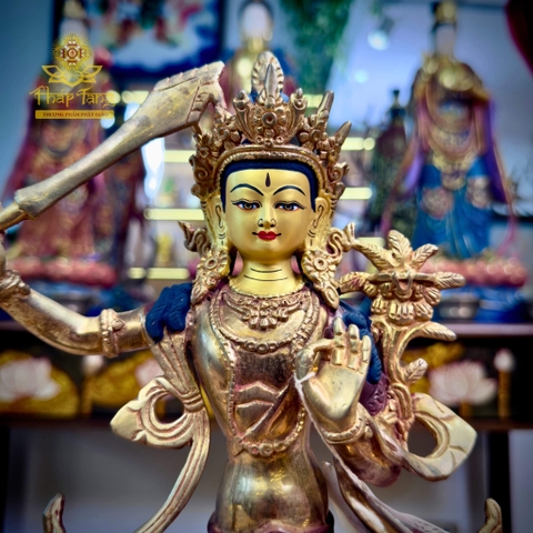 Thánh Tượng Văn Thù Sư Lợi Bồ Tát Đồng Mạ Vàng Nepal 23cm
