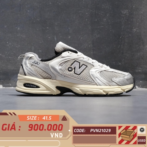 NEW BALANCE 530 WHITE SILVER METALLIC MR530TA SIZE 41.5 GIÀY 2HAND CHÍNH HÃNG 21029