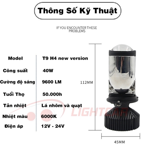 Đèn Pha Led Bi Cầu Mini T9 Cao Cấp H4 Bản 2024 Cho Ô Tô Xe Máy