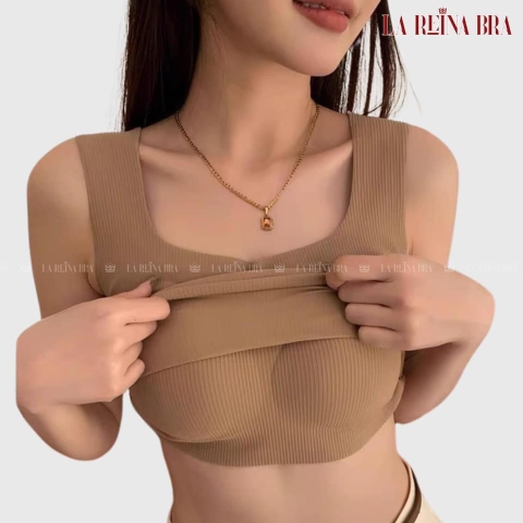 Bra cotton gân tăm dây bản to dáng croptop