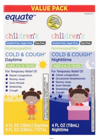 Siro trị ho & cảm lạnh ngày và đêm dành cho trẻ em equate children's homeopathic daytime and nighttime cold & cough liquid, twin pack