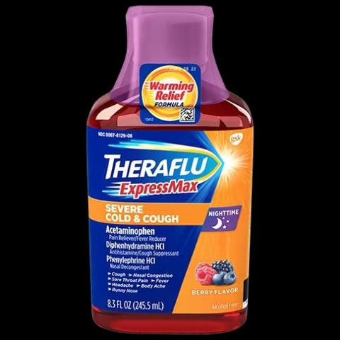 Siro trị ho và cảm lạnh nặng ban đêm theraflu expressmax nighttime severe cold and cough syrup, berry flavor