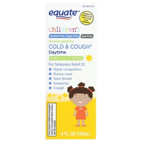 Siro trị ho và cảm lạnh ban ngày dành cho trẻ em từ 2 đến 12 tuổi equate children's homeopathic daytime cold & cough liquid, 4 fl oz