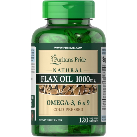 Viên uống dầu hạt lanh bổ sung Omega 3, 6, 9 Puritan's Pride Omega-3-6-9 Flax Oil Softgels, 1000 mg