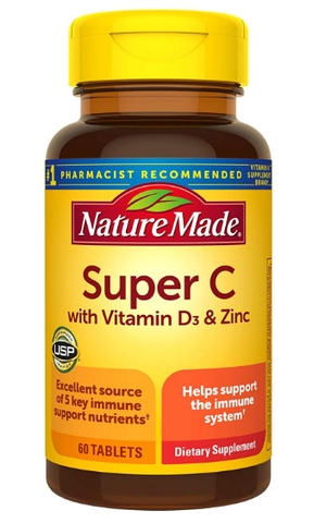 Viên uống hỗ trợ miễn dịch Nature Made Super C with Vitamin D3 & Zinc, 60 viên