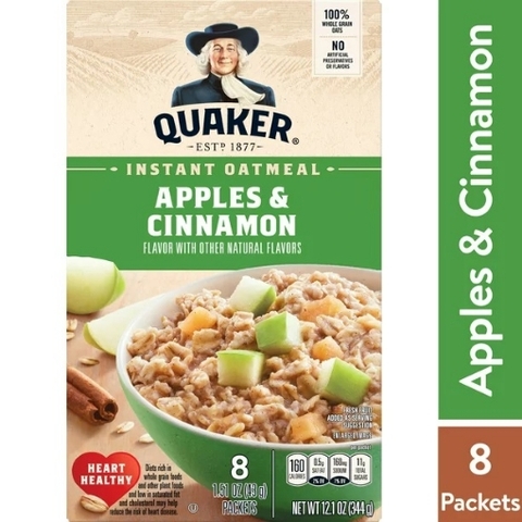 Bột yến mạch ăn liền táo & quế quaker instant oatmeal - apple & cinnamon, 8 gói