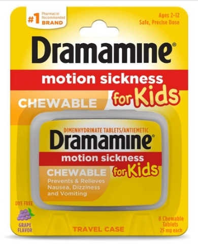Thuốc chống say tàu xe dành cho trẻ em dramamine motion sickness for kids,8 viên