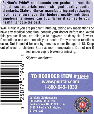 Viên uống giải độc gan Puritan's Pride Milk Thistle 4:1 Extract 1000 mg, 180 viên