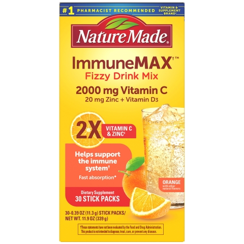 Bột hòa tan Vitamin cC hỗ trợ miễn dịch Nature Made ImmuneMAX Fizzy Drink Mix