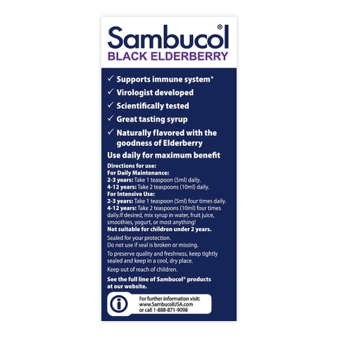 Siro hỗ trợ miễn dịch Sambucol Black Elderberry Immune Support Syrup