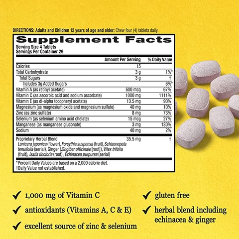 Viên nhai bổ sung Vitamin C Airborne Immune Support Chewable Tablets