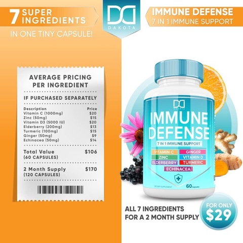 Viên uống hỗ trợ miễn dịch 7 trong 1 Dakota 7 in 1 Immune Support Booster Supplement with Elderberry, 2 pack