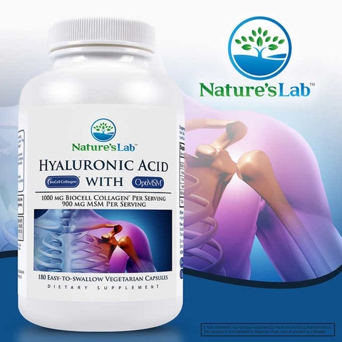 Viên uống đẹp da, bổ khớp Nature's Lab Hyaluronic Acid with BioCell Collagen, 180 viên