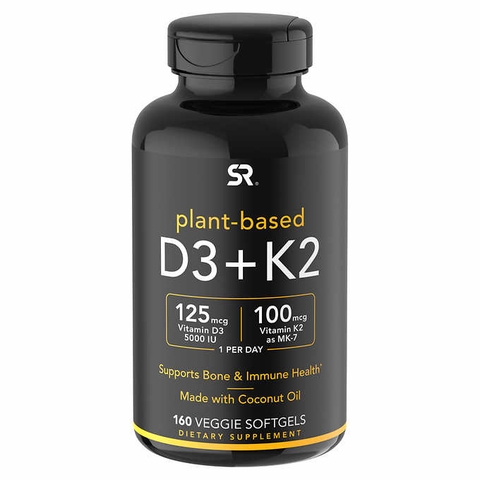 Viên uống bổ sung Sports Research Vitamin D3 + K2 Plant Based, 160 viên