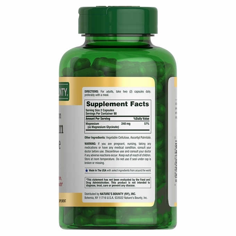 Viên uống hỗ trợ thư giãn cơ bắp Nature's Bounty Magnesium Glycinate 240 mg, 180 viên