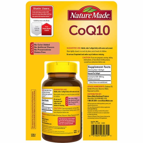 Viên uống Bổ sung CoQ10 tốt cho tim mạch Nature Made CoQ10 200 mg, 140 viên