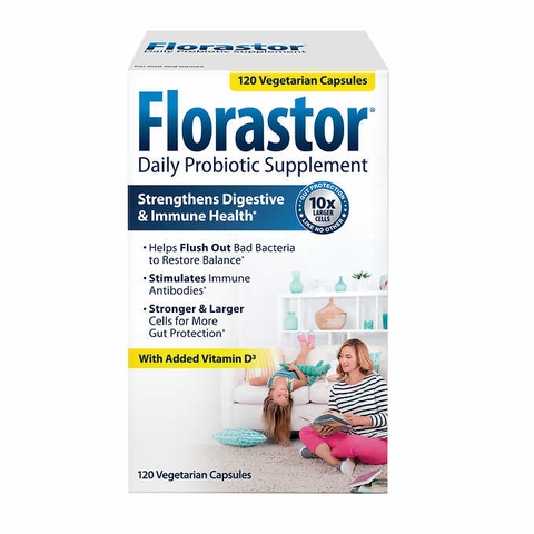 Viên nang thực vất bổ sung men vi sinh & vitamin D3 Florastor Daily Probiotic with Vitamin D3, 120 Viên