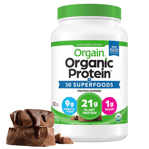 Bột Protein hữu cơ Orgain Organic Protein and Superfoods Plant Based Protein Powder, Creamy Chocolate Fudge, 2.64 lbs