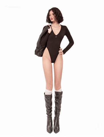 Sisters Bodysuit tay dài cổ tim Downie