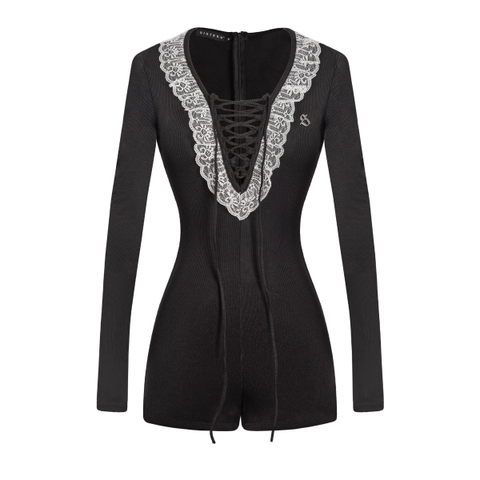 SISTERS Jump đùi tay dài cổ ren đan dây ngực Ares